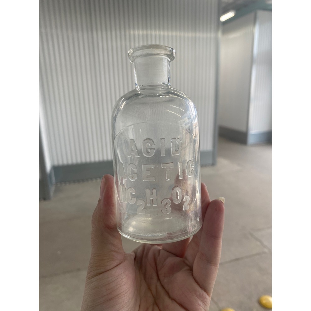 Antique Acid Acetic Glass Reagent Apothecary Bottle Embossed Clear